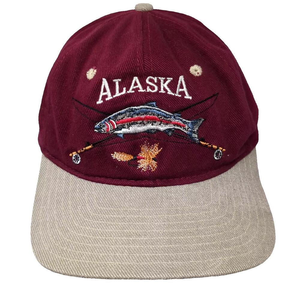 Arctic Circle Strapback Baseball Cap Red OS Alaska Fish Catch Release Hat Fly